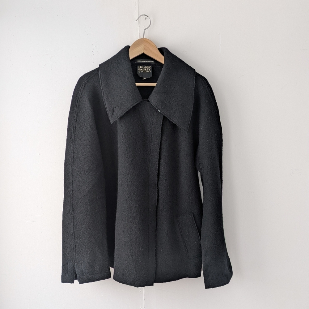 Hilary Radley Studio Black Boiled Wool Cardigan Jacket Size Med